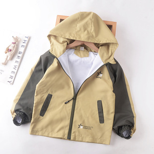 Boys' Hooded Jacket 2025 Autumn New Style Medium and Large Kidsren's Windbreaker Kidsren's Color Matching Zipper Cardigan Cross-Border Kidsren's Clothing