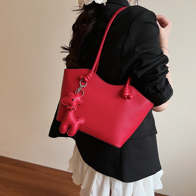 Moda de alta gama, todo fósforo, gran capacidad, bolso Tote de cercanías, mujer 2025 nuevo bolso de hombro de color sólido casual simple