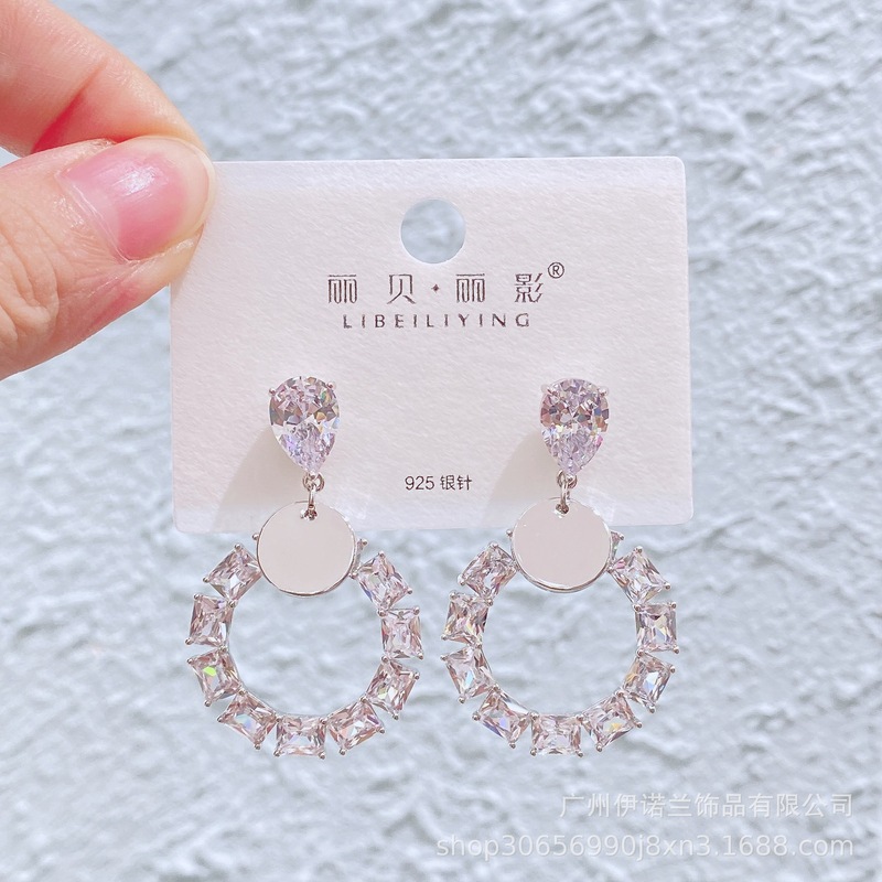 丽银/丽贝丽影闪锆吊坠轻奢风s925银针耳环高级感长款宴会奢华女|undefined