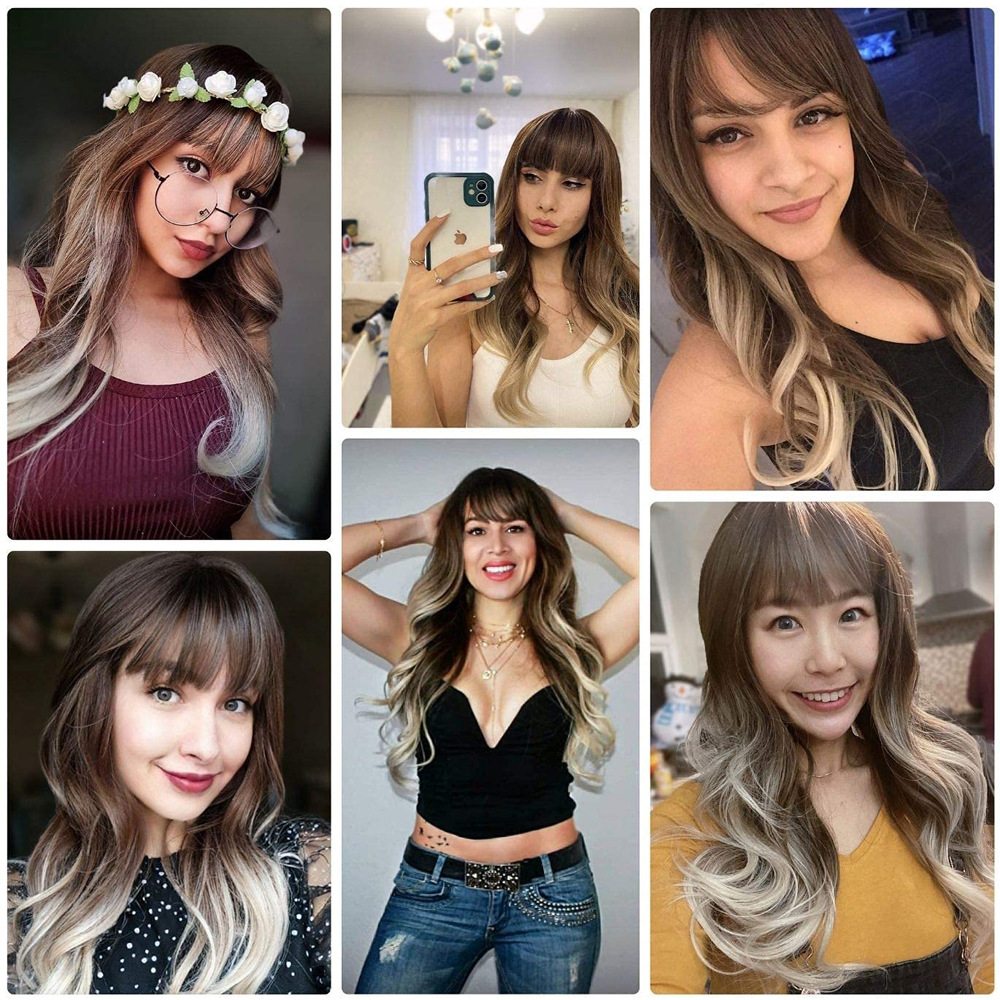 Synthetische Perücke für Damen, langes lockiges Haar mit Farbverlaufsfärbung auf dem Kopf, großes Wellen-Stirnband, Hochtemperatur-Seiden-Rosennetz_voghion.com