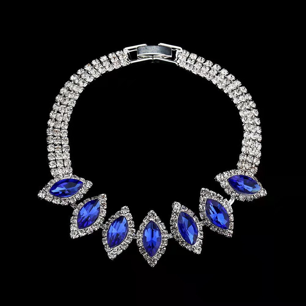 Fashion Horse Eye Arylic Copper claw chain Inlay Rhinestones Earrings Necklace 1 Set