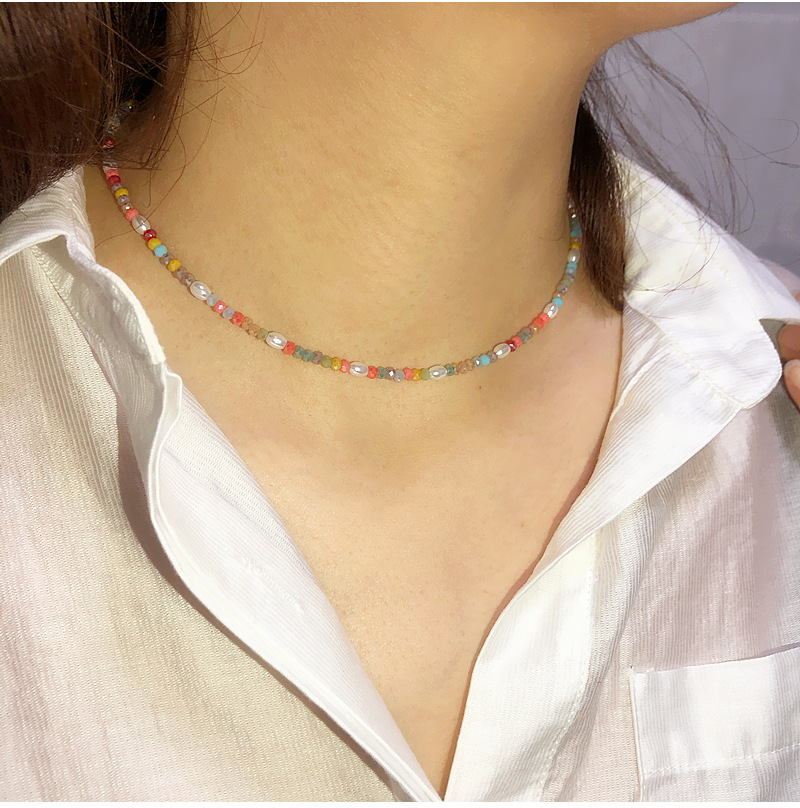 Simple Fashion Contrast Color Multi-layer Colored Crystal Necklace display picture 2