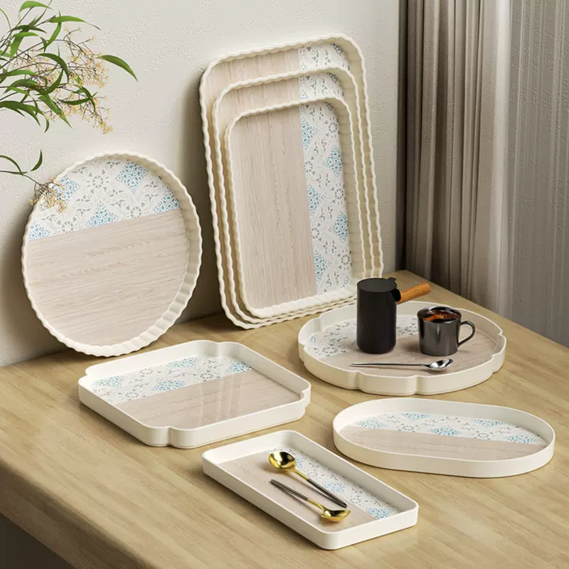 ins风仿木纹密胺托盘家用创意茶杯盘子高颜值塑料餐盘水果盘茶盘