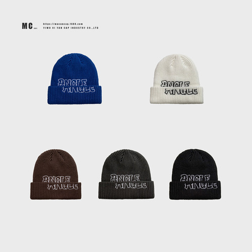 Winter and Spring Thicker Embroidered Wool Hat with Double Layers, Unisex, Overlapping, Large Head Size, American Style Trend Brand Cold Hat