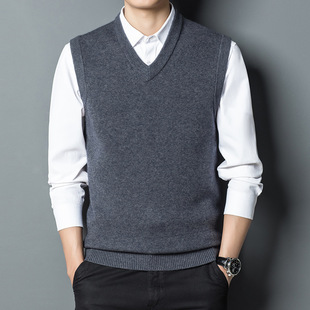 Counter 2024 Autumn and Winter Wool V-neck Vest Men's Wool Middle-aged and Elderly Dad Knitted Chicken Heart Collar Vest Waistcoat