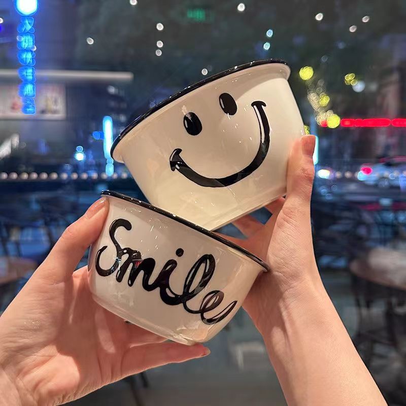 韩国ins风创意微笑碗盘陶瓷饭碗面碗盘子家用餐具碗碟套装碗组合