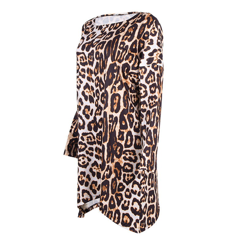 Vestido suelto de manga larga con estampado de leopardo NSKX36818