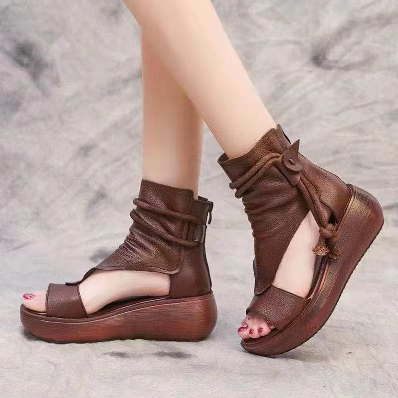 Summer summer boots for leisure wedge heel made of soft leather…