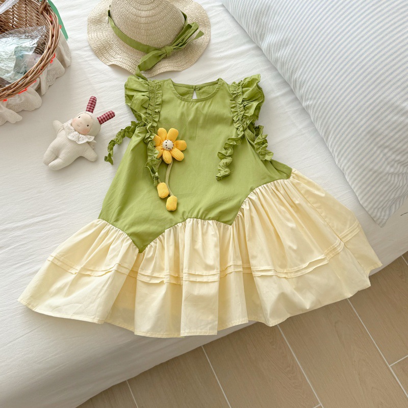 [Sombrero gratis] Vestido de niña Verano 2025 Nuevo estilo Vestido de chaleco de manga voladora de bebé