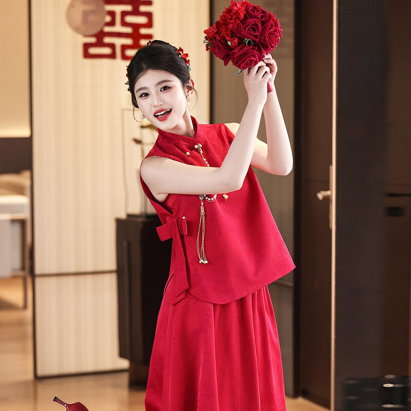 Bride's Toast Dress, Plus Size, Suitable for Plus-Size Women, Daily Wearable Engagement Dress, Elegant and Dignified, for Petite Women and Pregnant Women, New Chinese Style Bride's Toast Dress, Plus Size, Suitable for Plus-Size Women, Daily Wearable Engagement Dress, Elegant and Dignified, for Petite Women and Pregnant Women, New Chinese Style