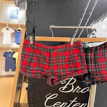 BM风撞色红格子休闲裤阔腿热裤女小个子美式辣妹低腰裤子女短裤夏