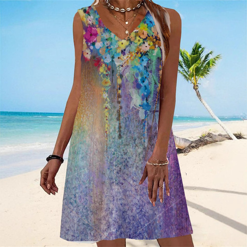 2025 Independent Store Sexy Sleeveless Dress 3D Digital Printing European and American Plus Size