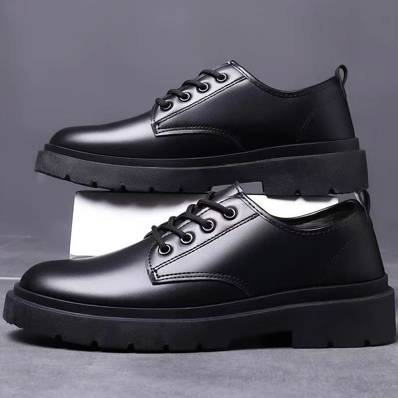 Business Leather Shoes Men's Casual Shoes British Style Workwear Shoes Thick Sole Trendy All-match Lace-up Student Shoes Work Men's Shoes