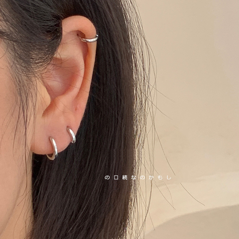 925純銀耳環批發素圈耳環女耳骨釘2025年新款潮冷淡風耳扣耳飾夏