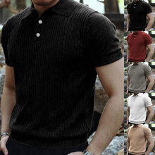 跨境电商夏季男式外贸短袖POLO衫男士条纹T恤衫透气高弹修身型
