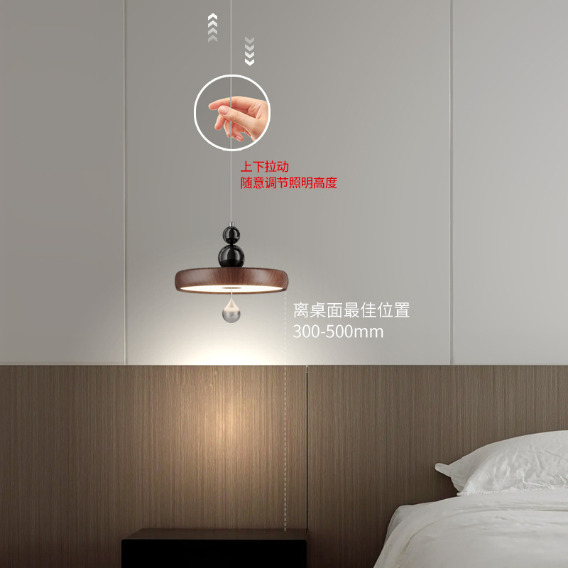 Candelabro pequeño junto a la cama del dormitorio, lámpara de protección ocular de espectro completo, vetas de madera de estilo antiguo que se pueden subir y bajar, candelabro de restaurante de alta gama creativa