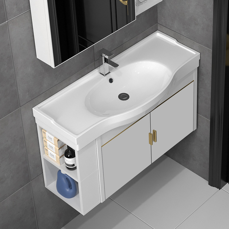 Small Space Aluminum Large Basin Bathroom Cabinet Combination Narrow and Long Wash Basin Wash Basin with Side Storage Washstand