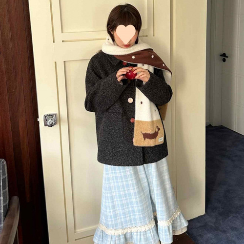 Japanese-style sweet girl lace floral gingham half skirt 2025 autumn winter college style slimming word skirt autumn winter item
