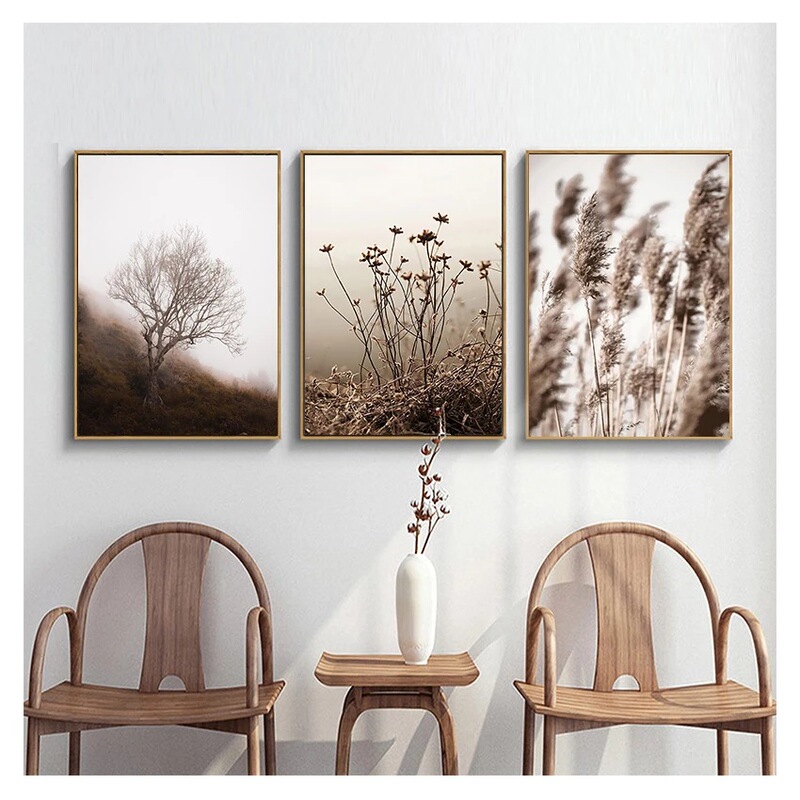 Nordic Style Natural Landscape Scandinavian Art Picture Home Decorative Painting Reed Grass Sunrise Canvas Core
