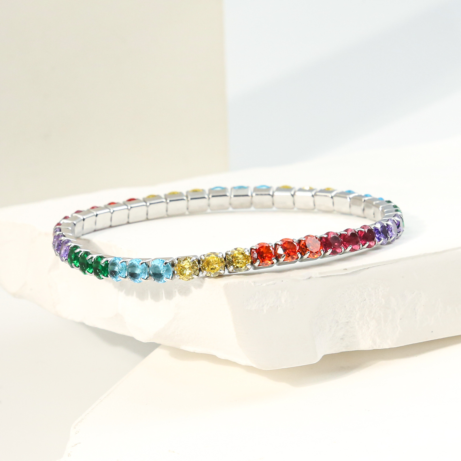 304 Stainless Steel Chain Material Shiny Geometric 304 Stainless Steel Zircon Tennis Bracelet In Bulk