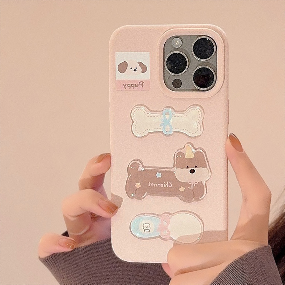 Perro de hueso rosa iphone16promax estéreo Apple 15pro/14 funda de teléfono tridimensional para ip15