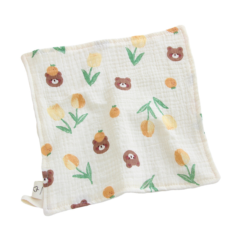 Ins-style four-layer gauze mouth towel, soft baby small square towel, cute children's towel, baby face towel