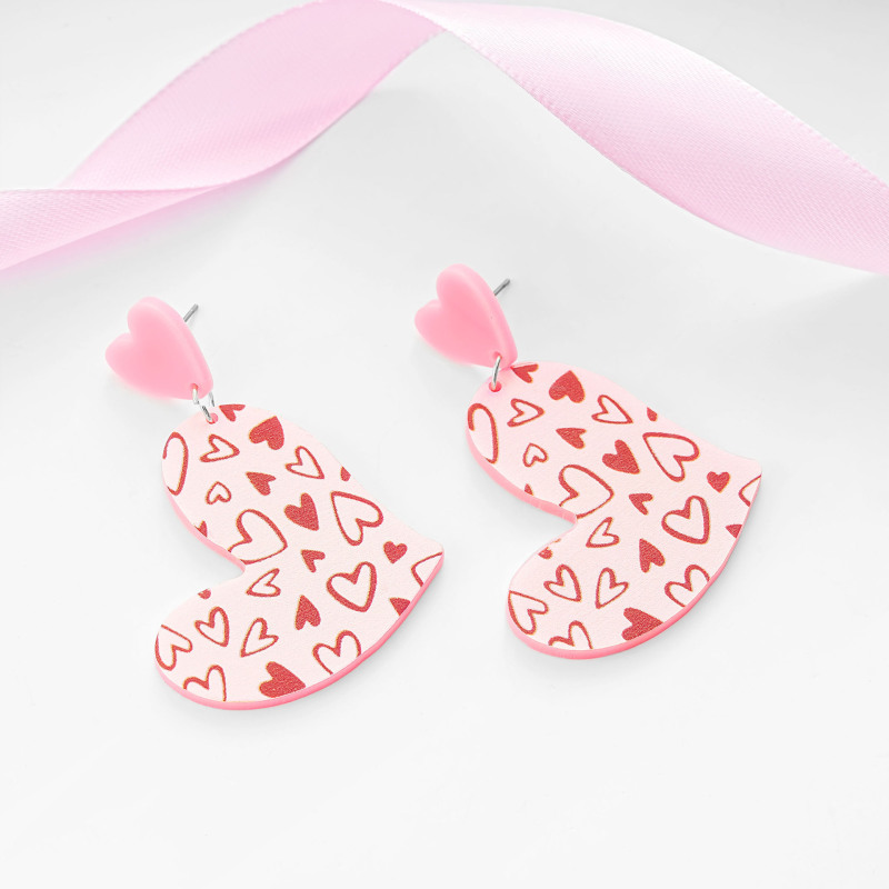 新しい環境保護アクリル木製イヤリング欧米ファッションバレンタインデー愛LOVE月ピアス|undefined