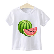 兒童卡通水果印花男童女童夏季寬松時尚圓領T恤短袖上衣童裝