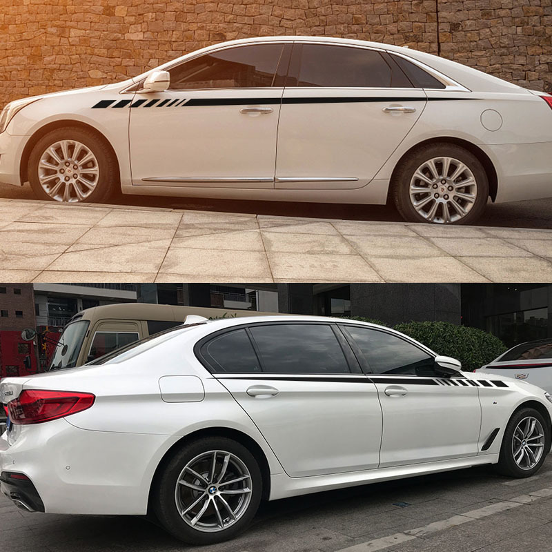Car body sticker General modified racing stripe style car side skirt pull float sticker_voghion.com