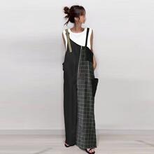 日系乐天新品2024夏季百搭宽松时尚撞色肩带可调节显瘦背带裤女