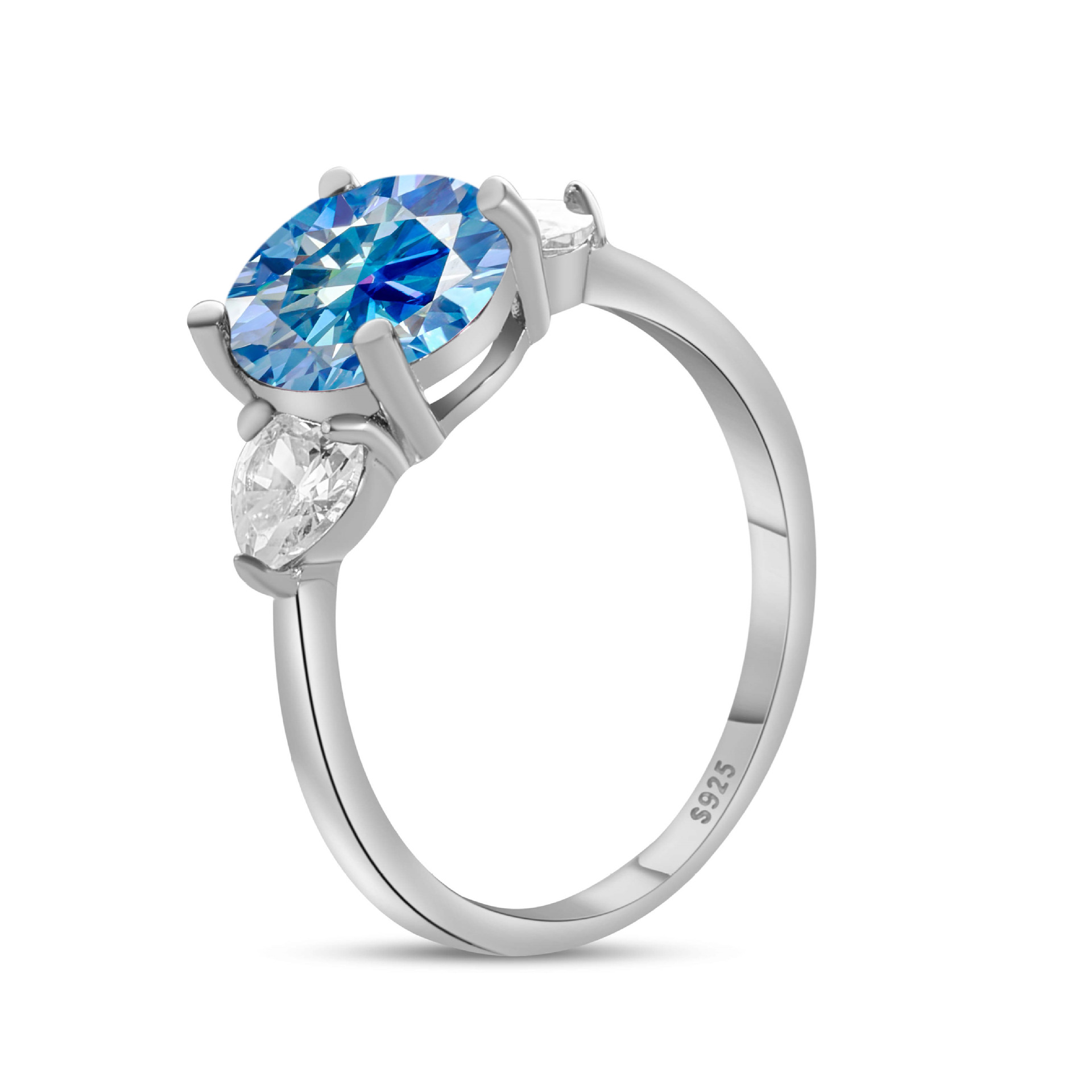 Anillo de piedra de color 3CT de plata esterlina S925 cinturón de plata GRA Certificado de comercio electrónico transfronterizo anillo de mujer de venta caliente