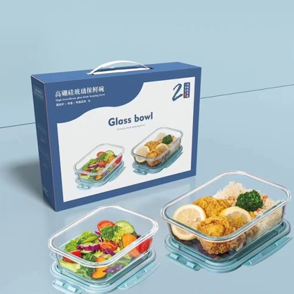 Caja de vidrio, caja de almuerzo de microondas, caja de almuerzo de alumno, caja de almuerzo rectangular, caja de regalo
