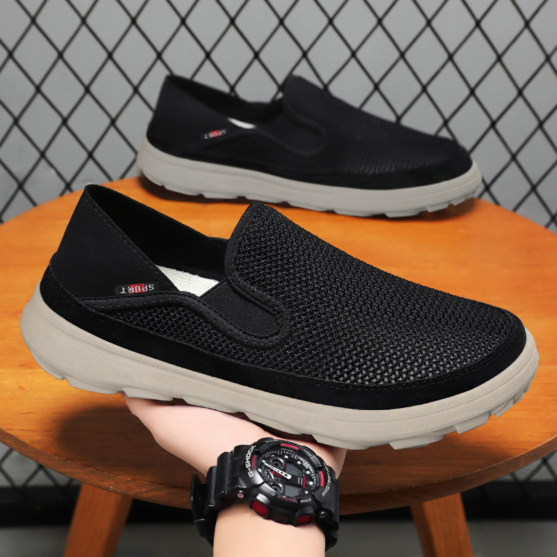 Zapatos de hombre de verano nuevos viejos zapatos de tela de Beijing zapatos de papá tejidos transpirables no olor pies suaves zapatos casuales de un solo pie