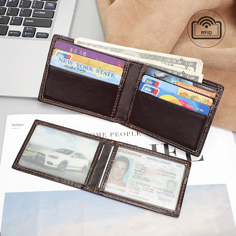 Wallet, retro leather card holder, genuine leather, anti-theft, cowhide