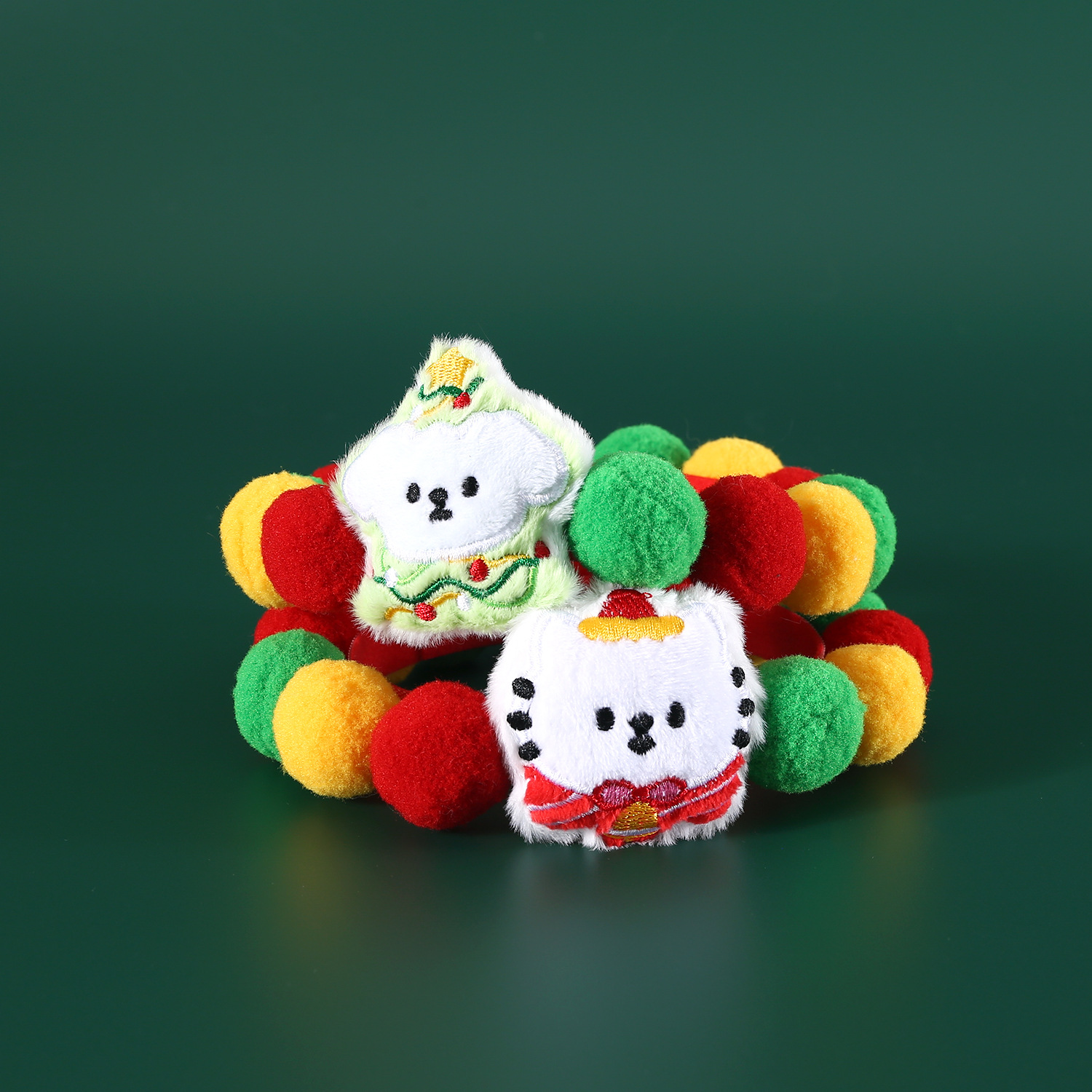 2024 mascotas árbol de Navidad bola collar gatos perros dibujos animados juguetes de peluche bordados bolas de colores guisantes lindos