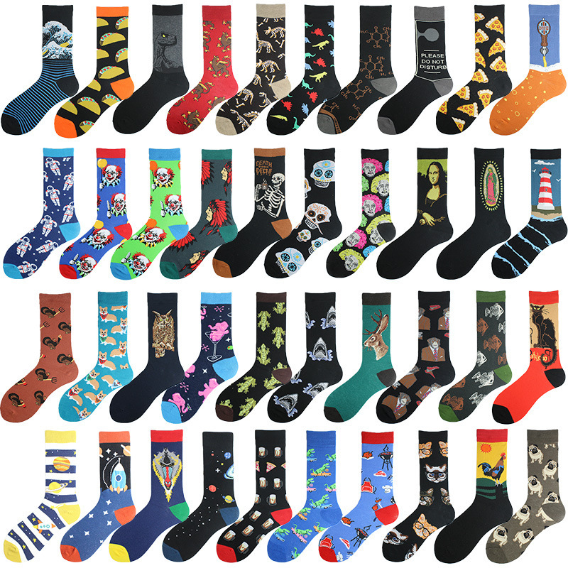 Foreign Trade Cross-Border Fashion Trendyy Design Animal Planet Flower Socks Men's Fun Unisex Socks Wholesale Mid-Calf Socks