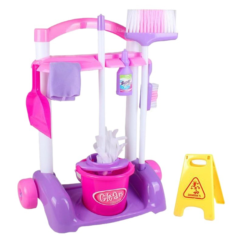 Juego de simulación para niños herramientas de limpieza de la casa traje escoba trapeador aspiradora limpieza sanitaria Carro de juguete