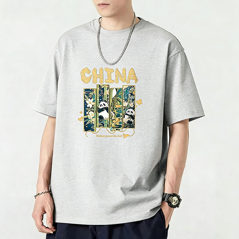 Customized New Summer National Trend Printed Round Neck T-Shirt for Men, Loose Sports Casual Short-Sleeved Top, Men's T-Shirt