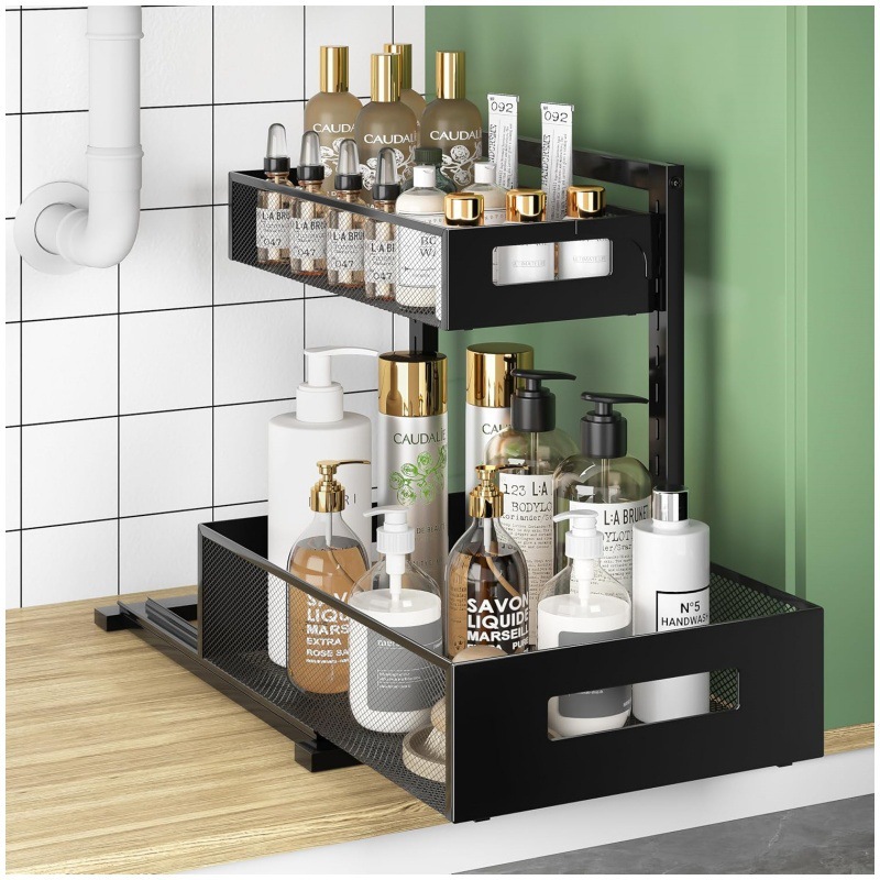 Rack de almacenamiento de doble capa tipo extracción de mesa para el baño ajustable para cosméticos de acabado