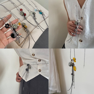 Niche High-End Natural Stone Grape Bunch Heart Necklace Women's Water Drop Pendant Adjustable Stacked Long Sweater Chain