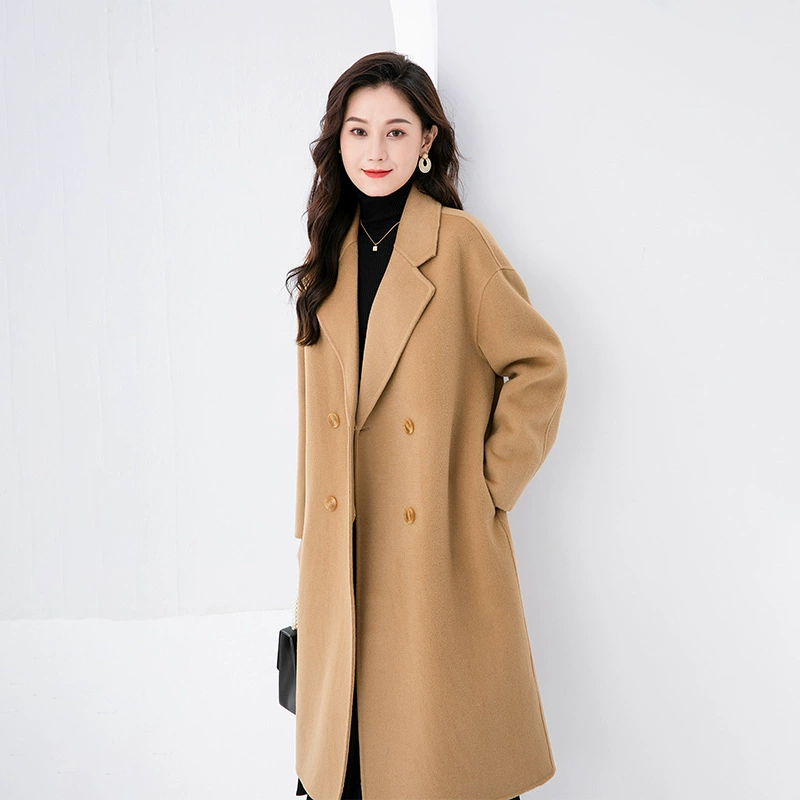 Демисезонное двустороннее шерстяное пальто, oversize, корейский стиль