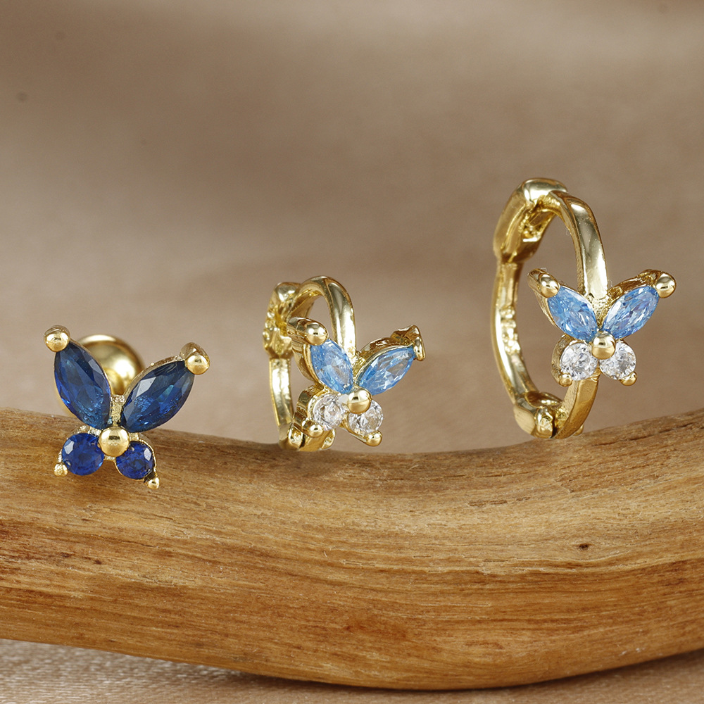 8g Weight Copper Ear Needle Material Zircon Inlay Material Small Stud Earrings, Earrings Classification 1 Set Quantity Daily Occasion Copper Material Butterfly Pattern All Seasons Season Women's Gender Plating Design Simple Style, Classic Style Style 1 Set Simple Style Classic Style Butterfly Plating Copper Zircon Small Stud Earrings Earrings 10