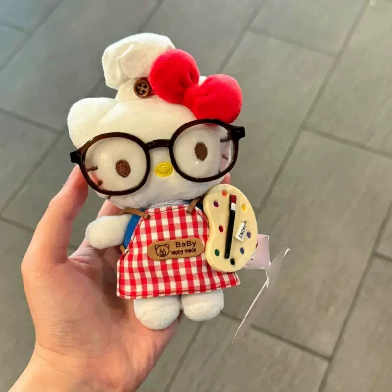 Брелок-плюш (Hello Kitty) 12 см, милая куколка с сердечным карабином и очками
