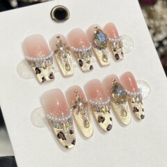 【绯闻千金】纯手工穿戴甲手绘豹纹金沙香槟猫眼轻奢高级款美甲贴