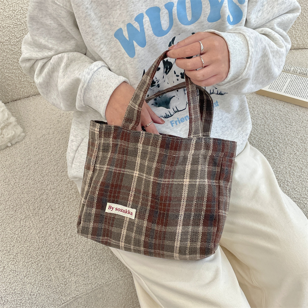 311021 Simple ins retro style woolen multi-color handbag for women, 2023 new checkered autumn and winter women's bag undefined