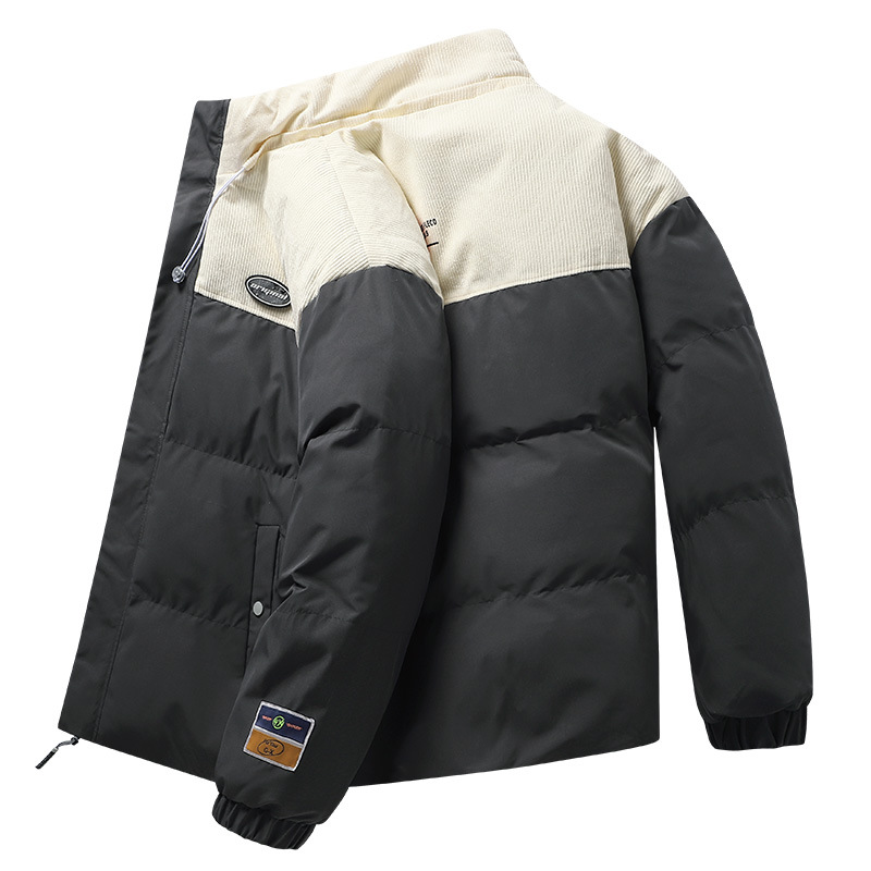 Abrigo de algodón acolchado de los hombres de invierno casual abajo abrigo de algodón acolchado más tamaño suelto de color insertado cálido engrosado collar de pie abrigo de algodón acolchado al por mayor