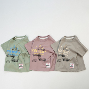 Children's Summer Wear Boys Short-sleeved T-shirt Japanese-style Alphabet Car Little Boy's Summer Top Children's Wear Half-sleeved Loose Trendy