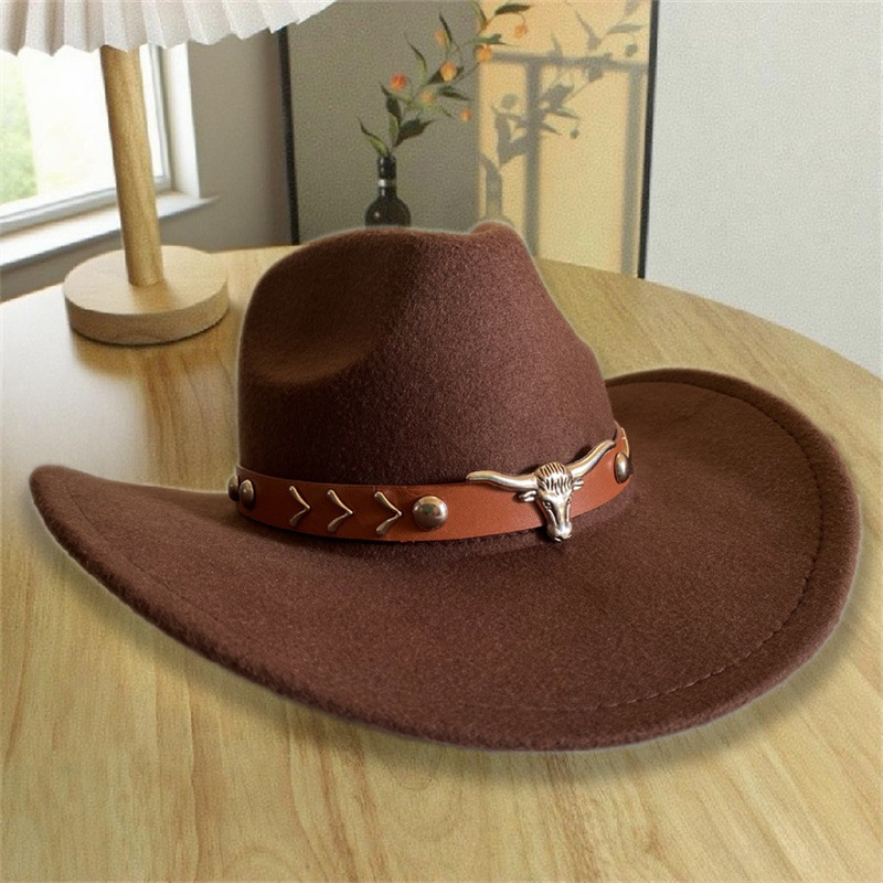 Sombrero nacional de feltro de estilo masculino, sombrero de vaquero occidental, sombrero de bordes retro, sombrero de caballo, fábrica al por mayor, venta caliente para mujeres