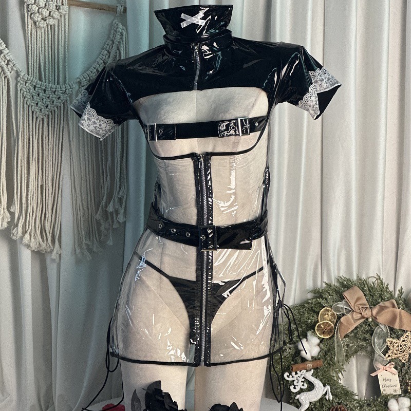 Guiyun sexy underwear sweetheart strap patent leather transparent private tight nurse temptation cute cos cartoon uniform