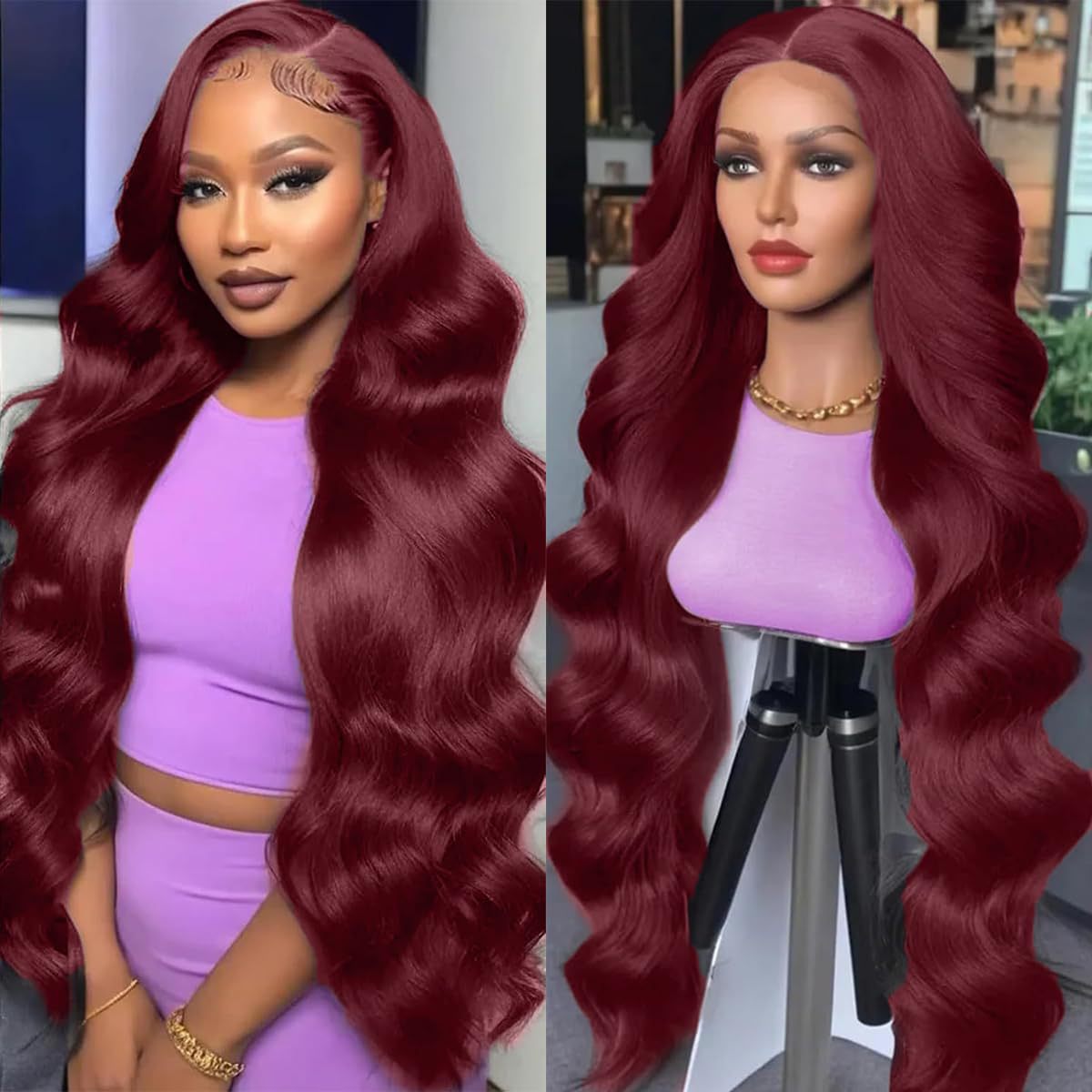 Peruca feminina longa ondulada com lace front e design antiatrito_voghion.com